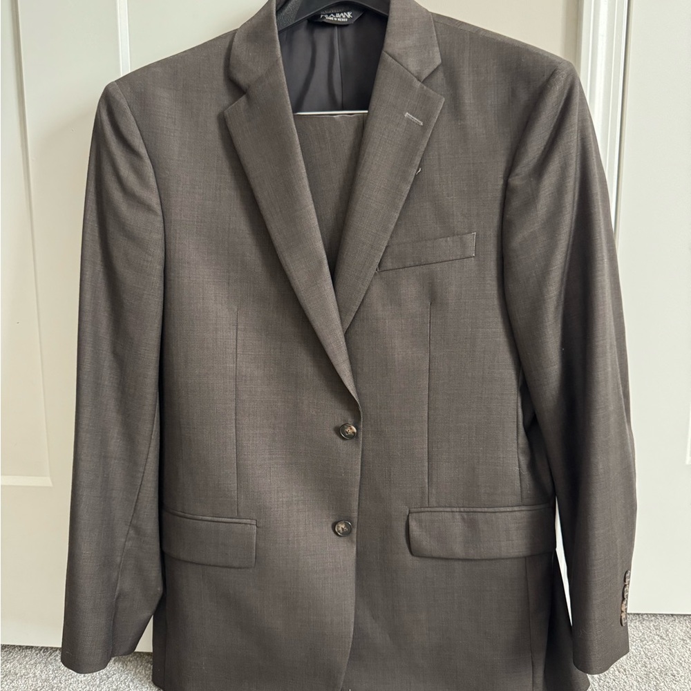 Jos. A. Bank Tailored Fit Traveler’s Collection Dark Brown and Gray Suit